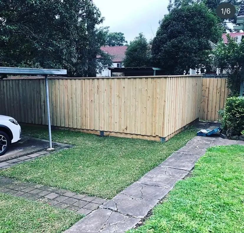 New turf lawn laid beside a timber fence and path